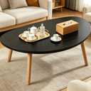Coffee Table Low Table with Solid Wood Legs, 31.5x19.7 Large Coffee Table Side Table, Floor Table Desk for Sitting on The Floor, Living Room Furniture for Office Apartment Home, Pebble-Black, 31.5 x 19.7 x 16.3 inches