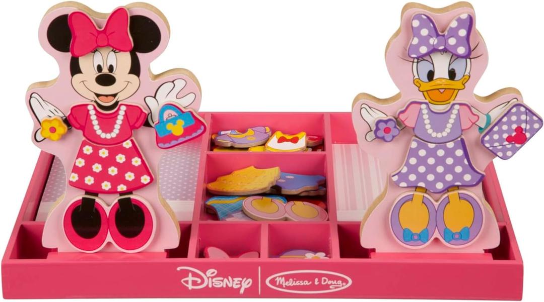 Melissa & Doug Disney Minnie Mouse & Daisy Duck Magnetic Dress-Up Wooden Dolls  Pretend Play Set (40+ pcs) Minnie Mouse Toys, Disney Dress Up Dolls for Preschoolers & Kids Ages 3+