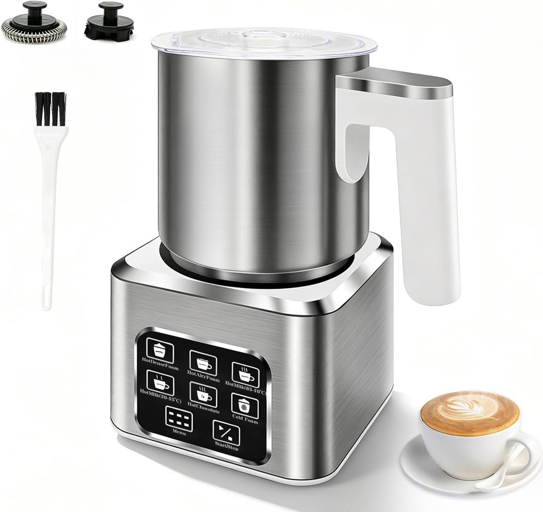 6-in-1 Electric Milk Frother and Steamer, Large Capacity & Detachable Electric Milk Frother and Warmer, Automatic Hot & Cold Foam Maker, with Stainless Steel Jug, 16.91oz/500ml for Coffee