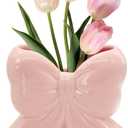 Coquette Vase Bow Ceramic Pen Holder Makeup Brush Holder, Contemporary Design Decorative Women Gifts for Home Office Shelf Table Living Room Classic Pink