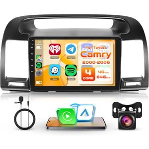 4G 64G Android Car Stereo Radio for Toyota Camry 2000 2001 2002 2003 2004 2005 2006 Wireless Carplay Android Auto, 9'' Touchscreen Head Unit Bluetooth Mirror Link GPS WiFi FM/RDS DSP Backup Camera SWC