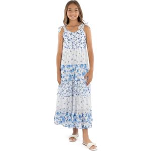 Speechless Girls' Sleeveless Chiffon Maxi Tiered Dress with Sunglasses (10, Ivory/Blue)