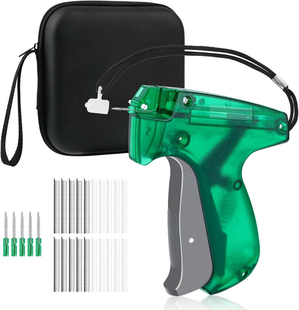 BEVTEE Stitch Gun for Clothes Mini, Micro Stitch Sewing Gun Quick Clothing Fixer, Fabric Stapler Hemming Tool Includes 1000 Black Fasteners & 1000 White Fasteners & 5 Needles & 1 EVA Zipper Bag, Green