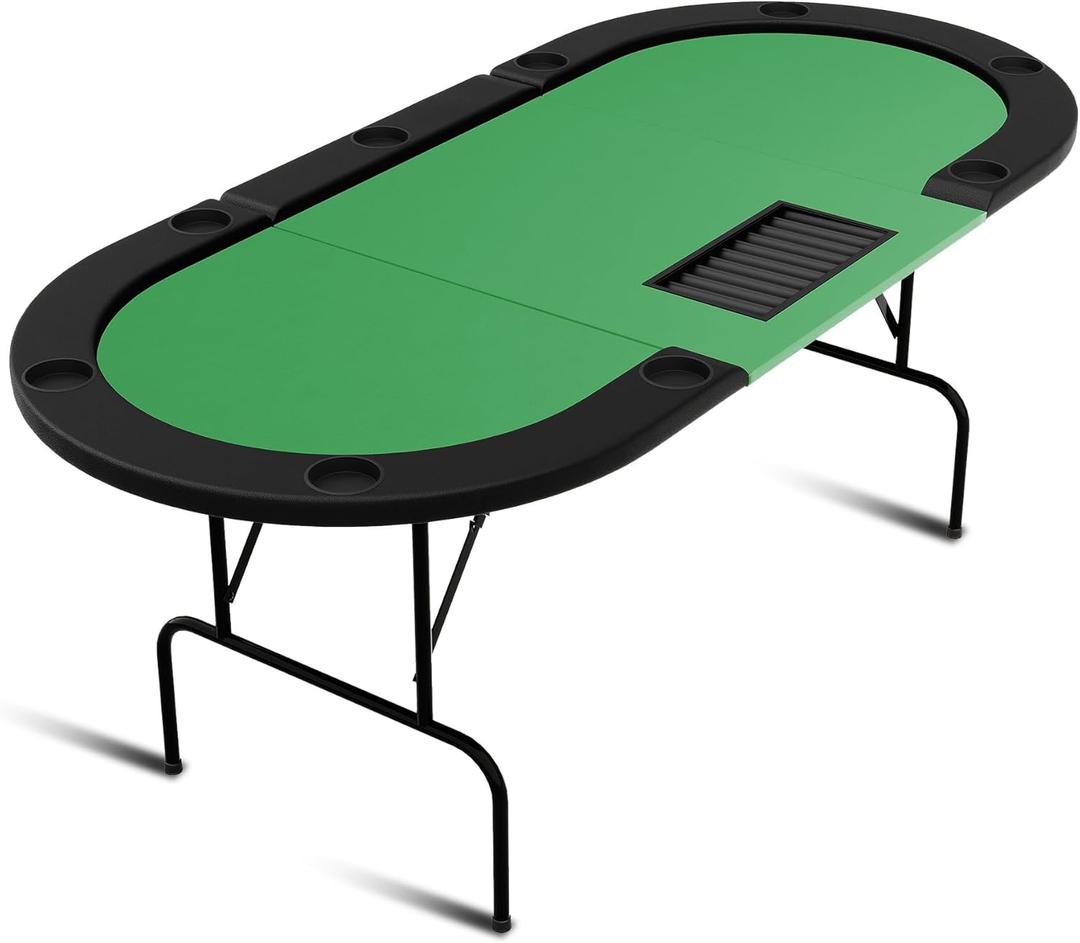 GarveeLife Oval Poker Table with 9 Cup Holders, Casino Leisure Table for 10 Players, Blackjack Gaming Table with Water-Resistant Cushioned Rail