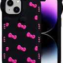 Cute Case for iPhone 13/14 6.1'', Black Kawaii Funny 3D Bow Cartoon Silicone Cat Phone case, Aesthetic Soft Shockproof Classic Protective Cover for Women Girls, and Kids