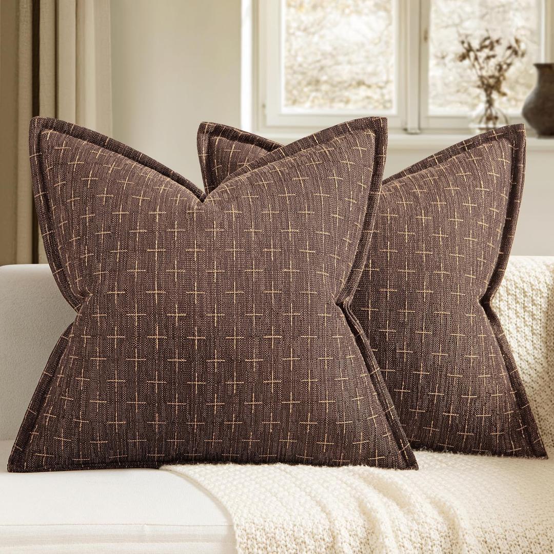 MIULEE Decorative Burlap Linen Throw Pillows Covers 20x20 Inch Dark Coffee Vintage Couch Pillow Covers Outdoor Modern Farmhouse Pillowcase Woven Textured Cushion Cases for Sofa Bed Livingroom