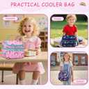 Kasqo Lunch Bag Kids, Dual Compartment Insulated Cooler Bag Girls Boys Toddler Lunch Box Containers for Daycare School Kindergarten Travel Pink Rainbow