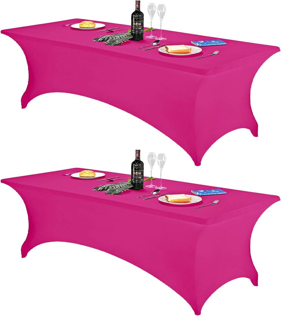 FORLIFE 2Pack Spandex Table CoversFitted Tablecloth for Rectangular Tables, Stretch Patio Table Covers, Universal Spandex Table Cover for Wedding, Banquet, Party (8ft, Fuchsia) (96" x 30" (Rectangle) 2PACK)