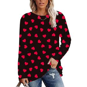 Roshop St Satricks Day Shirts Women Long Sleeve Irish Lucky Shamrock Printed Graphic Holidays Shirt (X-Large, Red Heart Black)