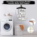 Blulu 5 Pieces Laundry Room Decor Rustic Vintage Farmhouse Room Rules Hanging Sign Wooden Wash Dry Fold Repeat Laundry Accessories for Bathroom,Home 19.7 x 11 Inch(White Backing)