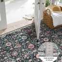 Lahome Moroccan Trellis Washable Round Rugs, Non-Slip Soft Round Rug 4ft Ultra-Thin, Small Vintage Circle Carpet for Entryway Kitchen Bedroom Nursery Bathroom Elise, Black/Multi