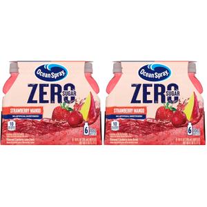 Ocean Spray ZERO Sugar Strawberry Mango Juice Drink, Strawberry Mango Juice Drink Sweetened with Stevia, 10 Fl Oz Bottle, 6 Count (Pack of 2), BB Date 04/25/2026