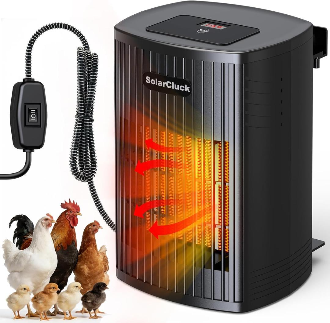 Chicken Coop Heater for Winter with Thermostat, 600W Wall-Mounted Chicken Coop Heaters Inside Coop with Adjustable Temp, Memory Function, 6.5FT Anti Chew Cord, Heat Warmer for Chickens, Ducks, Geese
