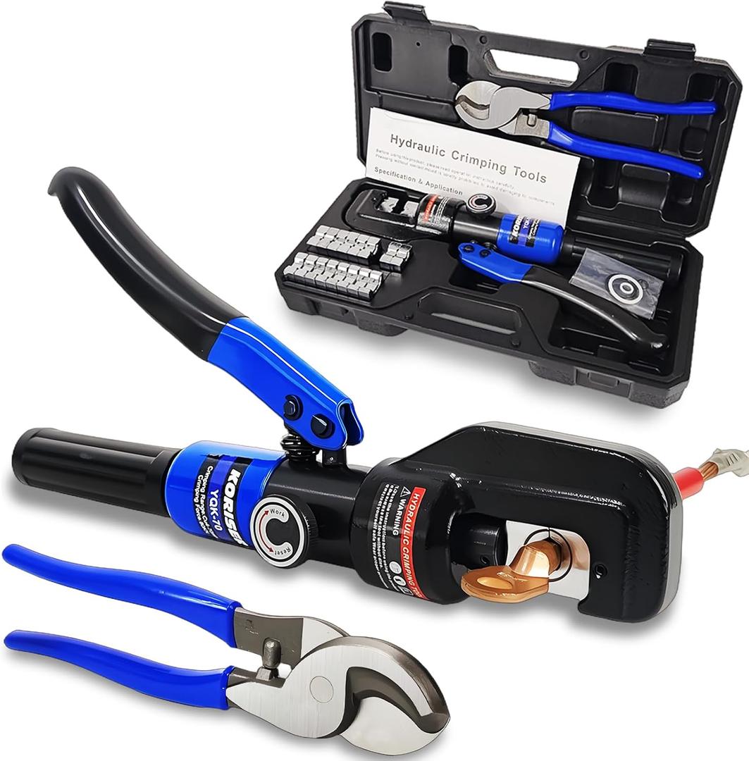 10 Tons Hydraulic Crimping Tool and Cable Cutter, Hydraulic Crimper, Battery Cable Crimper Tool for 12 AWG to 2/0 AWG Battery Terminals, with 9 Dies