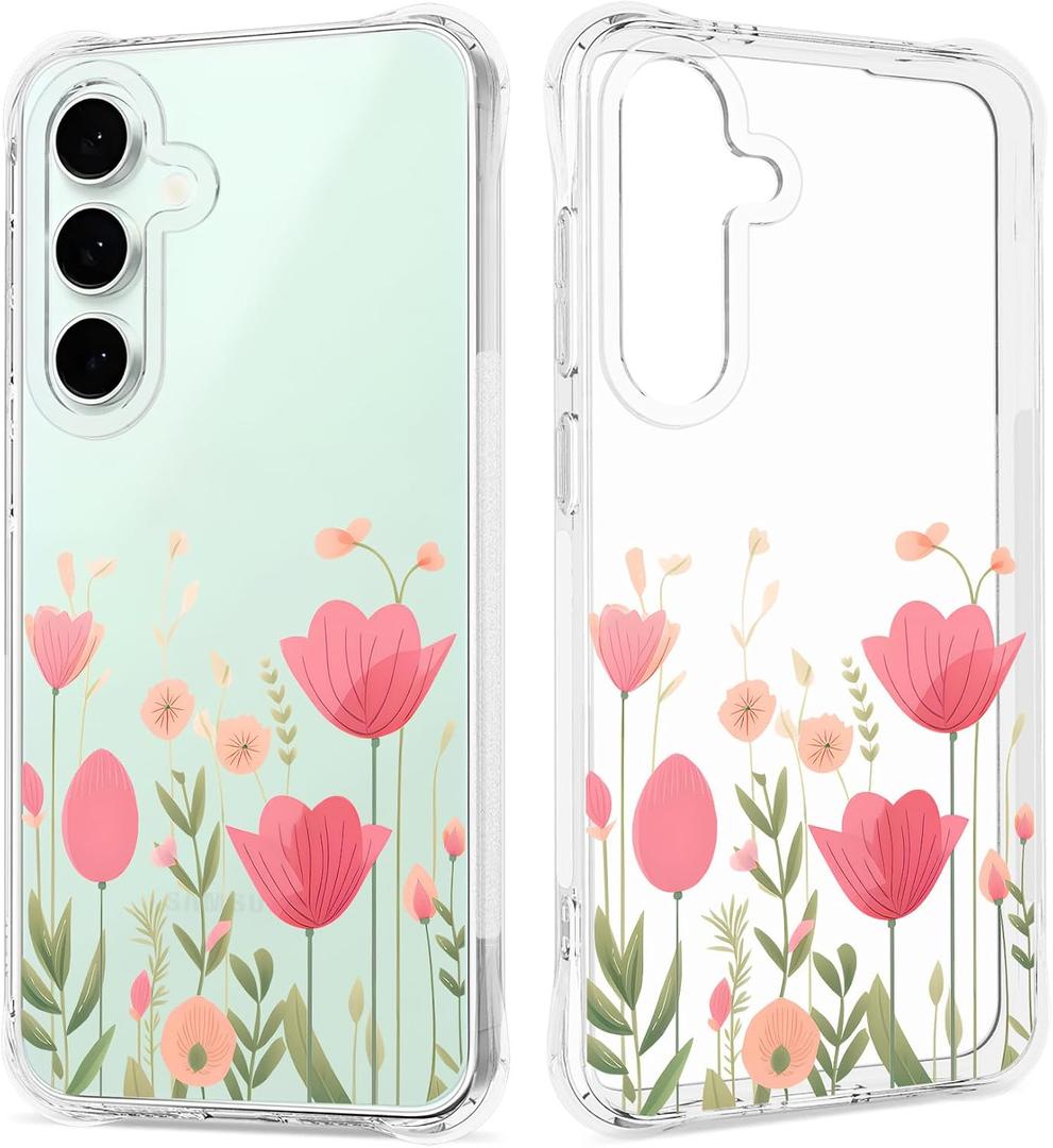 Floral Clear Case for Samsung Galaxy S24 FE for Women Girls,Pretty Phone Cover for Galaxy S24 FE,Flower Design Cute Pattern Slim Soft Drop Proof Protective TPU Bumper Case,FL-35