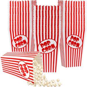 100 Pcs Popcorn Boxes for Party 5.5 Inches Tall Red & White Striped Popcorn Bags Mini Popcorn Buckets & Popcorn Bowl for Movie Theater, Home, Carnival Decorations (100)