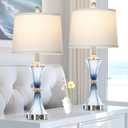 Rinweey Blue Glass Table Lamp Set of 2 with USB C+A Ports & AC Outlet, Bedside Lamp, Modern Bedroom Lamps, Coastal Lamp for Night Stands Bedroom Living Room,Nightstand Lamp LED Bulbs Included
