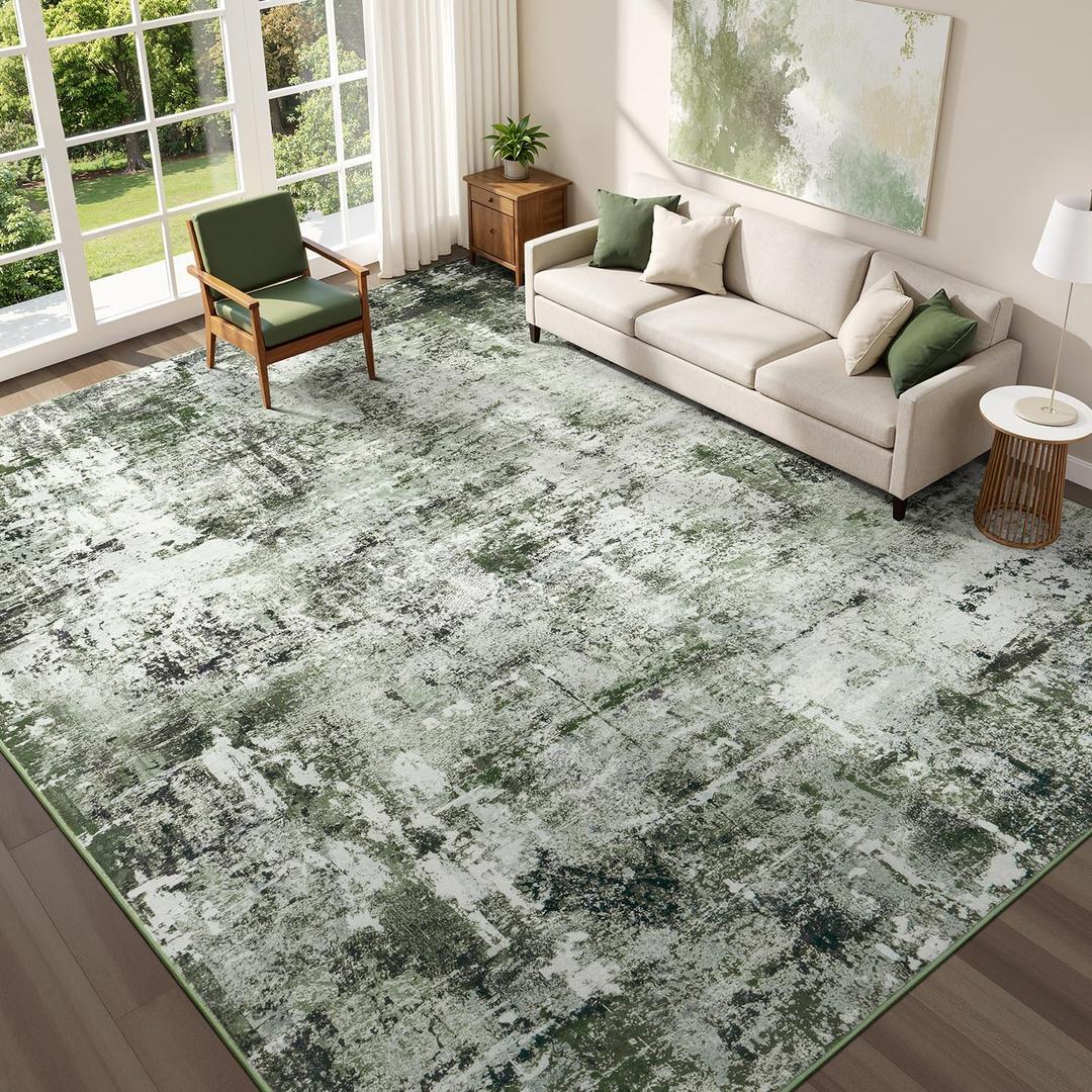 Dark Green 8x10 Area Rug for Living Room, Washable Large Carpet