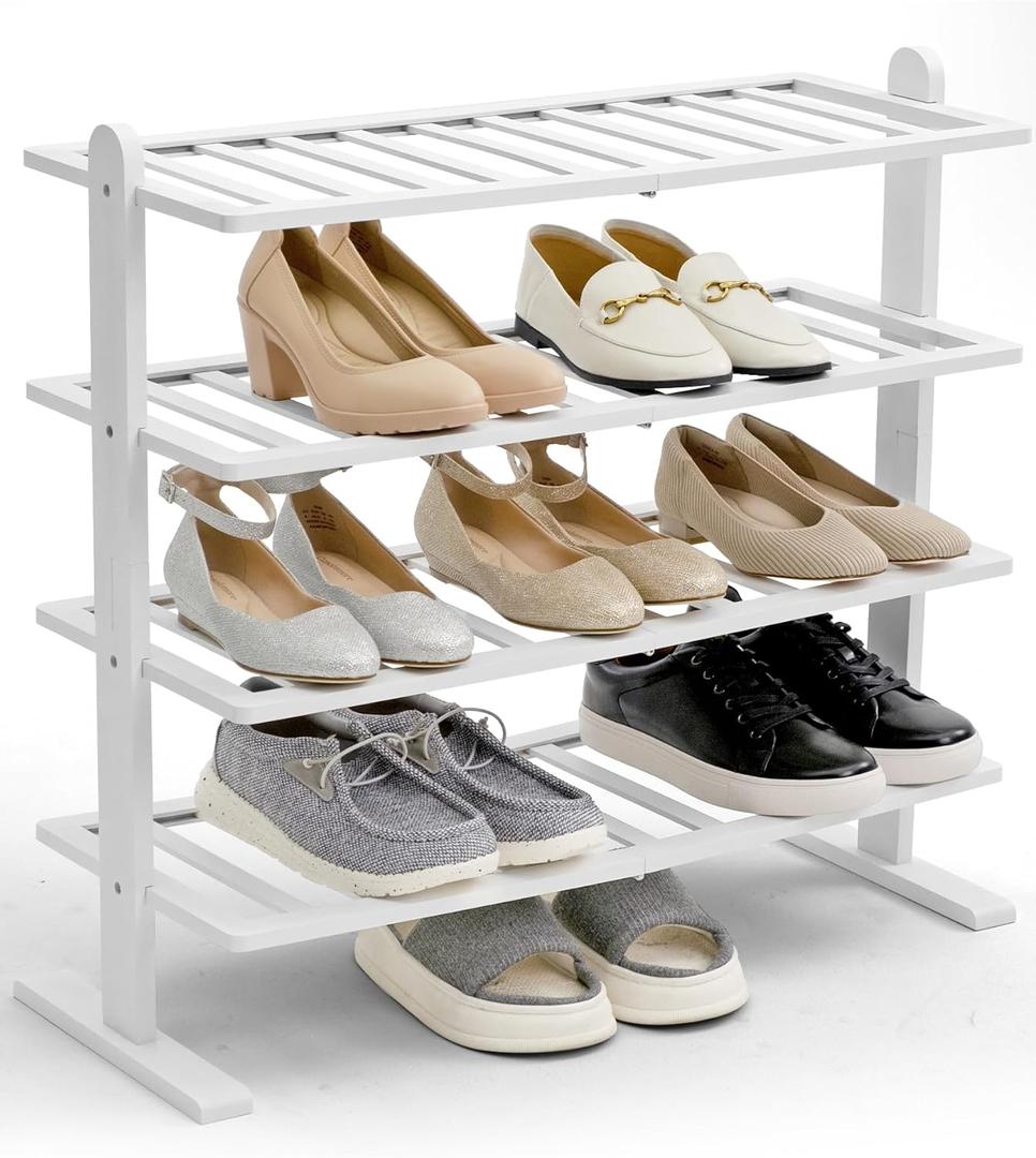 Varhomax White Shoe Rack, 4-Tier Bamboo Shoe Rack Organizer for Closet and Entryway, Thick Wooden Free Standing Shoe Shelf for Small Spaces, Sturdy & Versatile for Bedroom and Garage Varhomax White Shoe Rack, 4-Tier Bamboo Shoe Rack Organizer for Closet and Entryway, Thick Wooden Free Standing Shoe Shelf for Small Spaces, Sturdy & Versatile for Bedroom and Garage
