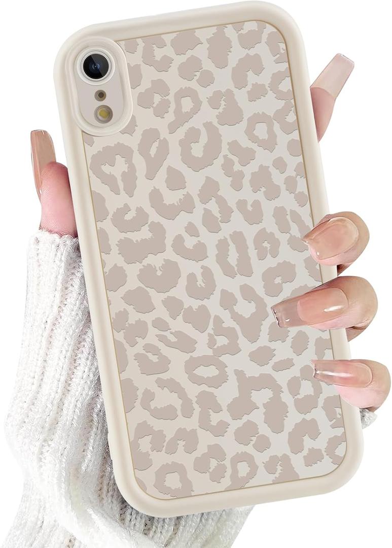 Cute Cheetah Print Phone Case for iPhone XR Case 6.1", Aesthetic Luxury White Leopard Pattern Design Cover Shockproof Soft Slim TPU Full Camera Lens Protective Funda for Women Girls