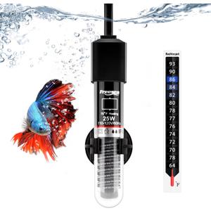 FREESEA Aquarium Fish Tank Heater: 25W/50W/100W/300W Small Submersible Aquarium Heater with Preset Temperature for 1-5 Gallon Betta Turtle Freshwater Saltwater Tank