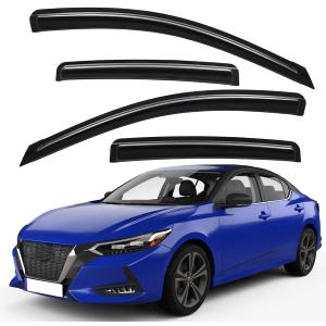Lightronic Extra Durable Outside-Mount Auto Vent Window Visor, Fits 2020-2025 Nissan Sentra, UV Protection Rain Guard, Original Wind Deflector, No-Drill Easy Install, Dark Smoke, 4-Pcs
