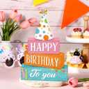 Yuntau 4 Pcs Birthday Table Decor Happy Birthday Wooden Sign Blocks Farmhouse Colorful Tiered Tray Decor Rustic Tabletop Centerpieces for Home Office Desk Shelf Mantel Party Decoration Supplies