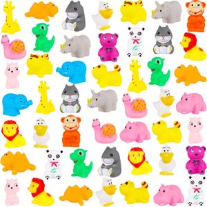 Chivao 50 Pcs Baby Bath Toys Bulk Infant Water Float Squeak Rubber Bathtub Pool Toy for Toddlers Kids Baby Shower Party Favors Birthday Gifts, Random Style(Jungle Style)