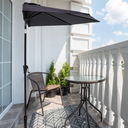 FLAME&SHADE 9 ft Half Round Outdoor Market Patio Table Umbrella with Tilt for Wall Balcony, black