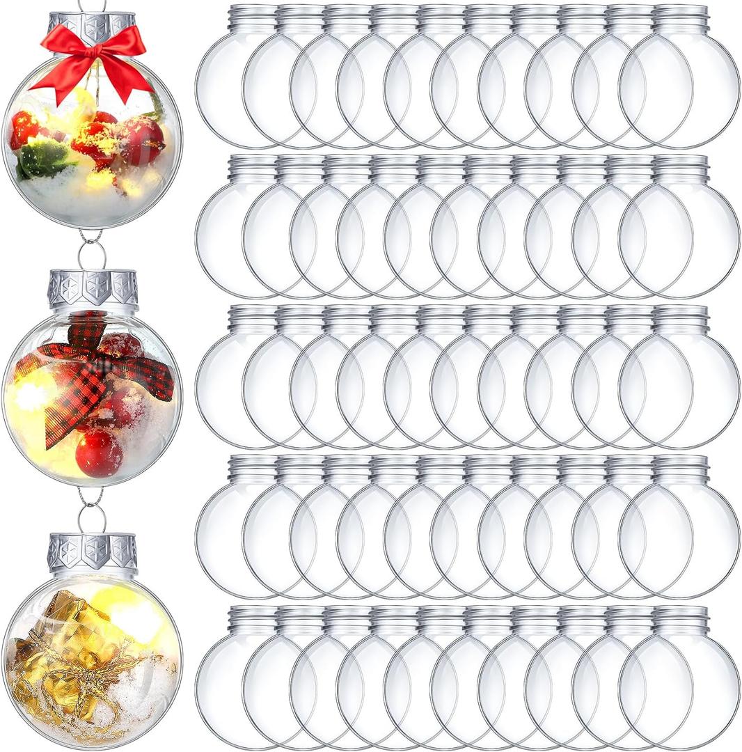 Soaoo 100 Pcs Christmas Ornament Balls 1.96'' Clear Plastic Fillable Ball DIY Xmas Tree Hanging Bulbs Set Decorations for Christmas Holiday Wedding Party Craft