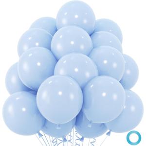50pcs Pastel Blue Balloons, 12inch Light Blue Balloon for Birthday Baby Shower Gender Reveal Wedding Party Decoration (With Ribbon & Glue)