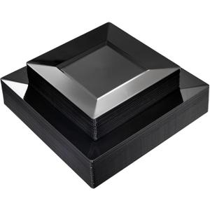 Liacere 60PCS Black Plastic Plates - Premium Square Disposable Plates - Include 30PCS 9.5inch Dinner Plates - 30PCS 7inch Dessert Plates for Party & New Year & Father's Day