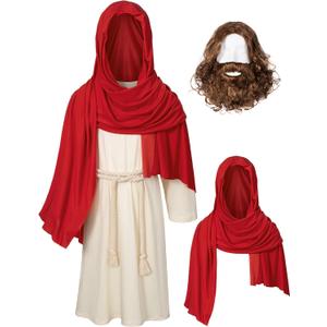 Irtysh Kids Jesus Saint Religious Biblical Robe Fancy Dress Costume Wig Moustache Scarf Shawl Waist Rope set (8-9 Years)