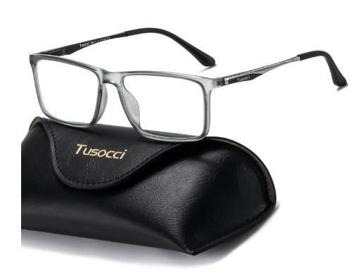 Tusocci Blue Light Blocking Glasses,Computer/Gaming/Phone/TV Use Anti Eyestrain & UV Glare with Glasses Case Matte Transparent Grey