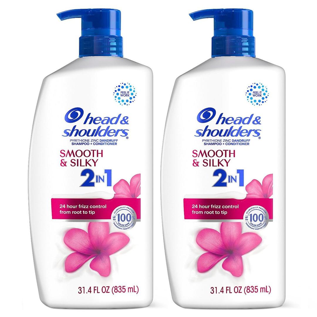 Head & Shoulders 2-in-1 Dandruff Shampoo and Conditioner, Anti-Dandruff Treatment, Smooth & Silky, 31.4 fl oz Each, Twin Pack