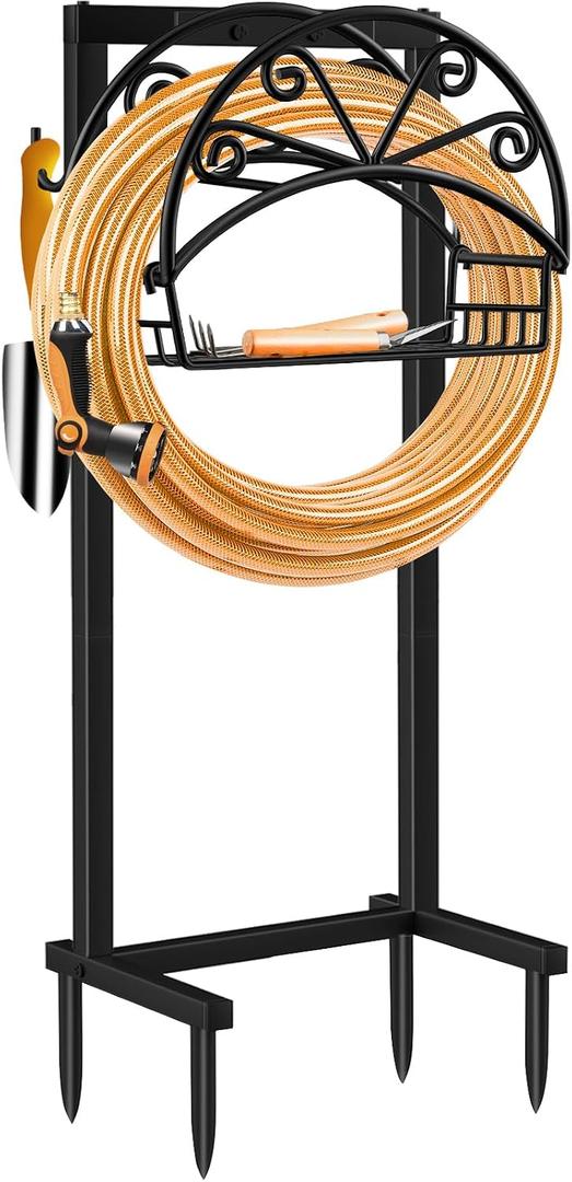 TomCare Garden Hose Holder Upgraded Water Hose Holder Heavy Duty 4 Spikes Hose Hanger Holds 160 Feet Hoses Stable Freestanding Hose Storage Organizer for Outside Yard