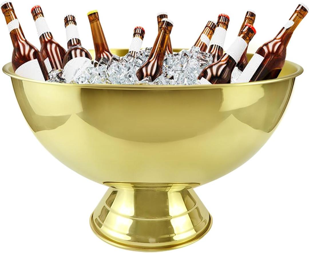 3 Gallon 12L Stainless Steel Beverage Tub Insulated Ice Bucket Metal Champagne Bowl with Base Large Size Ice Bowl for Beer Home Bar PartiesGold