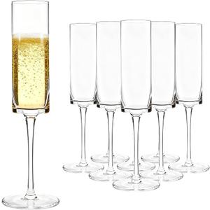 GuanQiao 24Pack Plastic Champagne Flutes, 6oz Clear Square Disposable Toast Glasses, Heavy Duty Shatterproof Recyclable Wine Glasses for Party Wine Tasting Wedding New Years Eve Party Supplies
