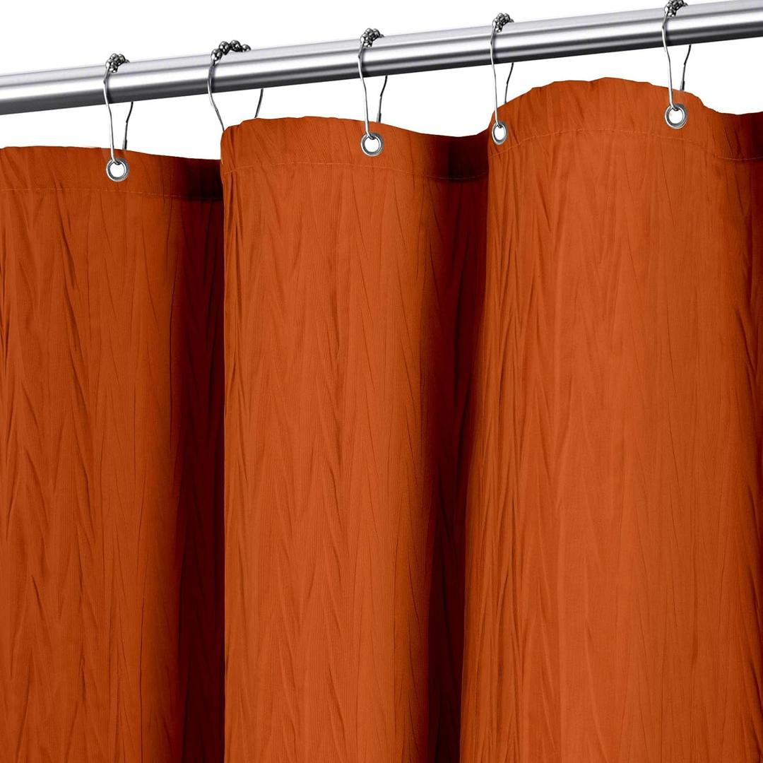 Tititex Vibrant Orange Burnt Ochre Crumpled Shower Curtain, Textured Heavy Duty 156GSM Fabric, Hotel Luxury Bathroom Decorative Waterproof Curtian 72x72 Inch