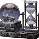 LED Music Snow Globe with Hourglass Vintage Castle Paris Eiffel Tower Home Decoration for Living Room Bedroom Book Shelf TV Cabinet Desk Table Top Decor Centerpieces Ornaments (B - Silver)