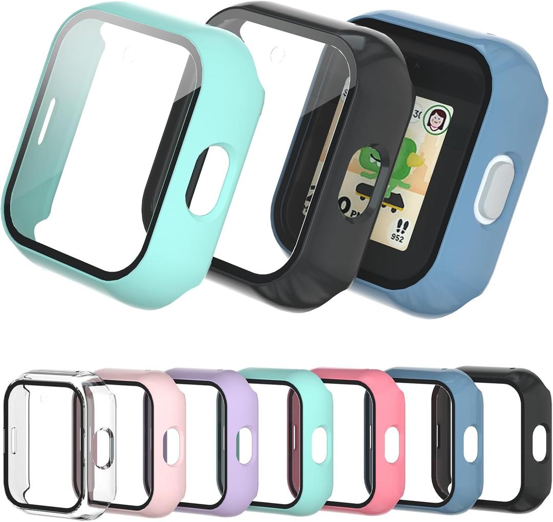 Compatible with Sync UP Kids Watch 2 Screen Protector, 2Pack Hard PC and Tempered Glass Case Cover for T-Mobile SyncUP Watch, Anti-Scratch and Touch Sensitive (Black+Blue+Teal)