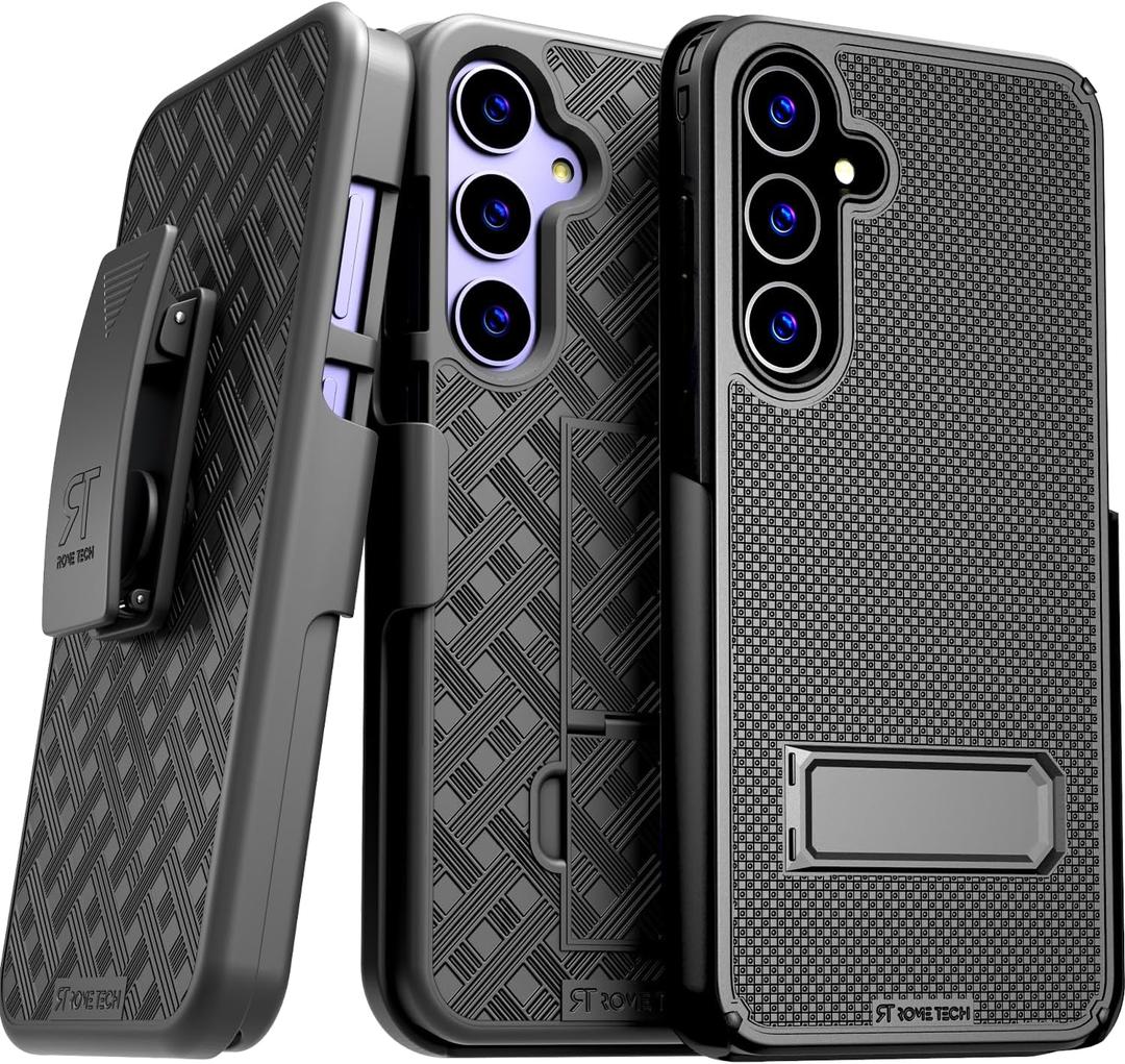 Designed for Samsung Galaxy S24 Plus Case with Belt Clip Holster - Compatible with MagSafe Magnetic Heavy Duty Phone Cover with Kickstand - Black