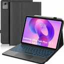 Touchpad Keyboard Case for 2025 Lenovo Idea Tab Plus 12.1 Inch/Tab K12, Ultra-Thin Leather Stand Cover with 7-Color Backlit Wireless Keyboard for Idea Tab Plus/Tab K12 (TB361FU/TB361ZU), Black