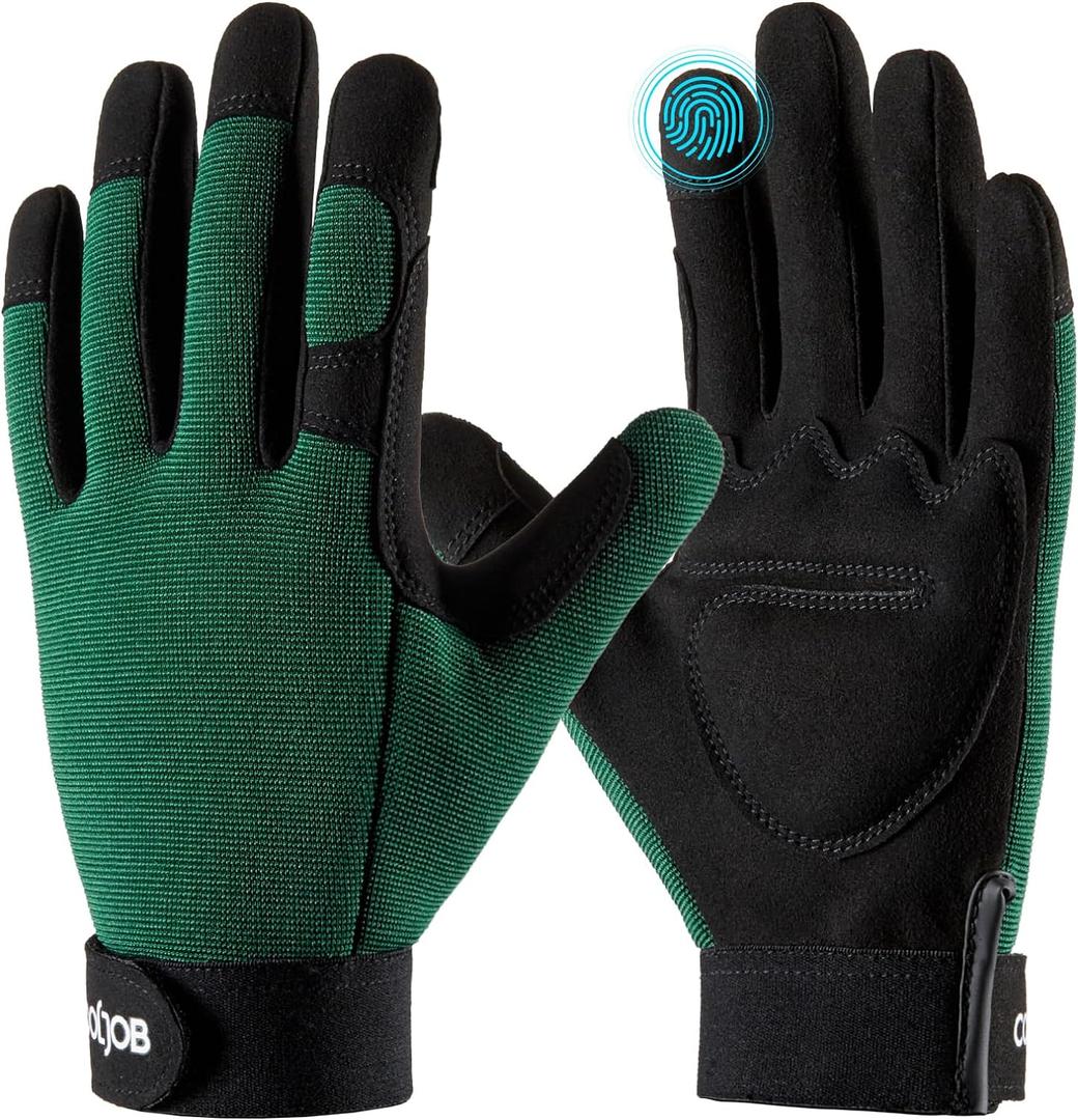 COOLJOB Thorn Proof Garden Gloves with Touchscreen Fingers for Men, Rose Pruning Work Gloves with Palm Cushion for Gardener, Farmer and Landscaper (Green 1 Pair XL)