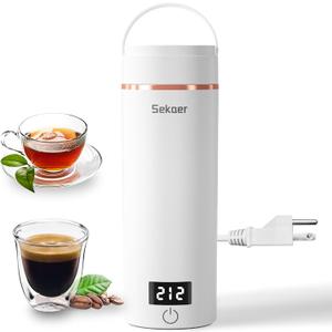 Sekaer Travel Portable Electric Kettle, Small Tea Kettle Coffee Mini Hot Water Boiler, 400mL & 304 Stainless Steel, with 4 Variable Presets and Auto Shut-Off SKE-840W (White Gold)