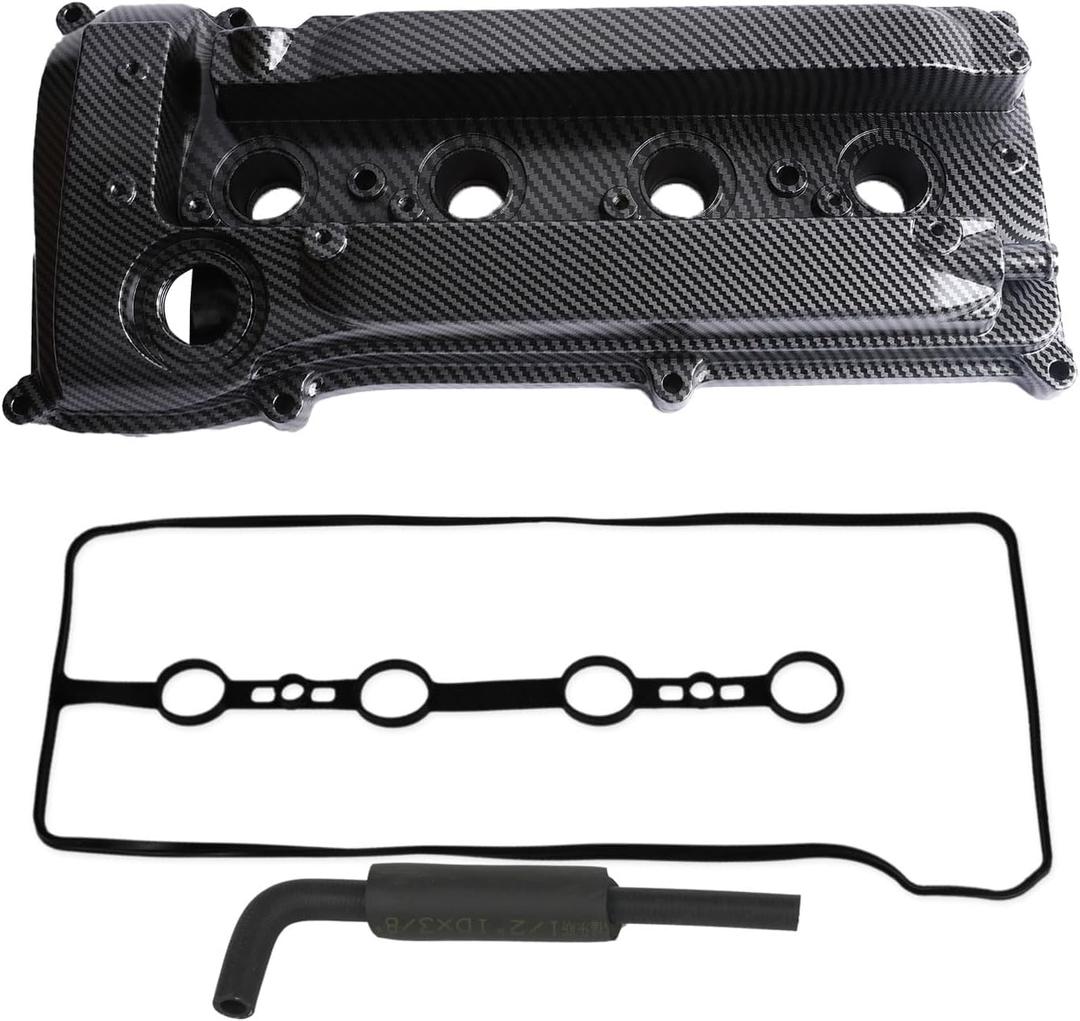 MITZONE Aluminum Carbon Strip Type Valve Cover Compatible with Toyota Camry Solara Highlander Kluger RAV4 Previa Tarago Estima Alphard Matrix Mark X Rukus 2001-2015 for Scion tC xB 2005-2015 2.4L