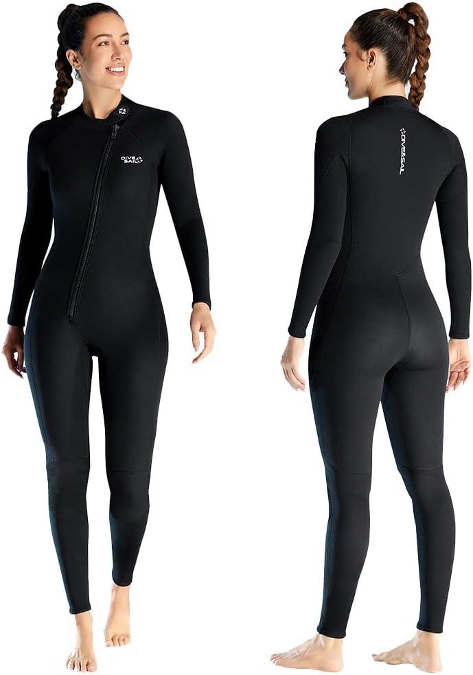 Skyone Wetsuits for Men Women, 3MM Neoprene Wetsuit Full Body Wet Suit in Cold Water, Scuba Diving Suit Long Sleeves Front Zip Warm Swimsuit for Swimming Surfing Snorkeling (Small)