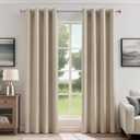 FMFUNCTEX 100% Blackout Curtains for Bedroom, Khaki Curtains 84 Inches Long Textured Thermal Insulated Curtains for Living Room Drapes, Black Out Drapery Grommet Room Darkening 2 Panels