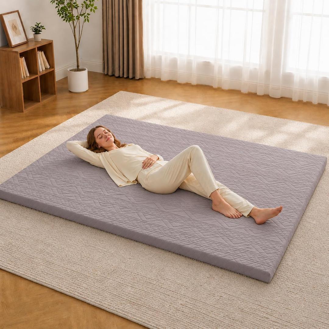 Mollydot Japanese Floor Mattress Futon Mattress Full Size, 2.5" Thick Tatami Sleeping Mat, 100% Cotton Washable Cover, Foldable Roll Up Portable Floor Bed for Guest Room Dormitory, Grey
