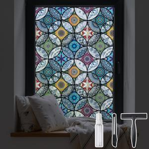 DKTIE Static Cling Decorative Window Film with Installation Tools Non Adhesive Privacy Film Stained Glass Window Film for Bathroom Shower Door Heat Cotrol Anti UV 35.4 x 118.1 Inch (Blue)